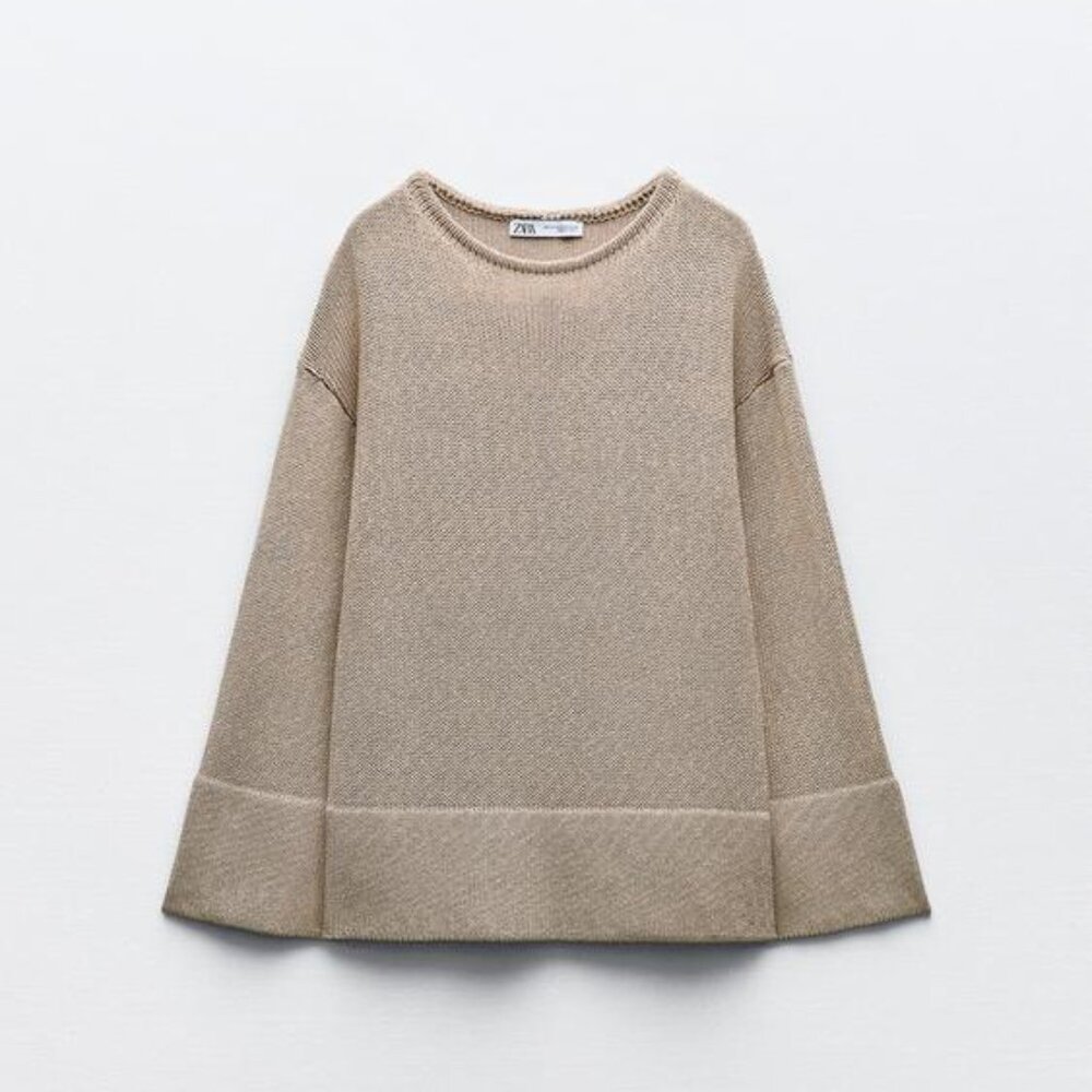 NWT New Zara Basic Knit Sweater Beige Sand Color Size M/L - Picture 4 of 11